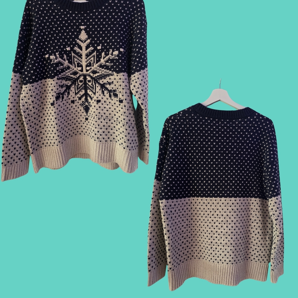 Navy and Cream Snowflake Sweater